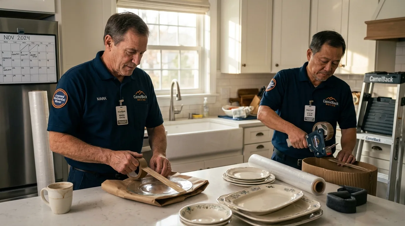 Professional crew packing kitchen dishware in San Carlos, CA